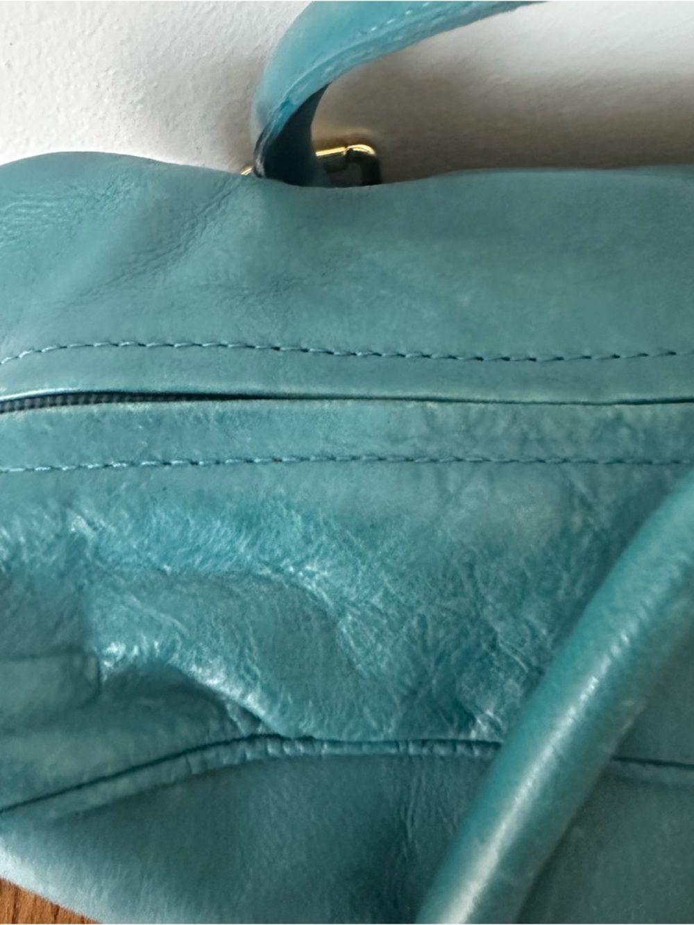 Valentina Italy Teal Leather Satchel Gold-Plated Accents | Made in Italy Bag - Picture 3 of 16